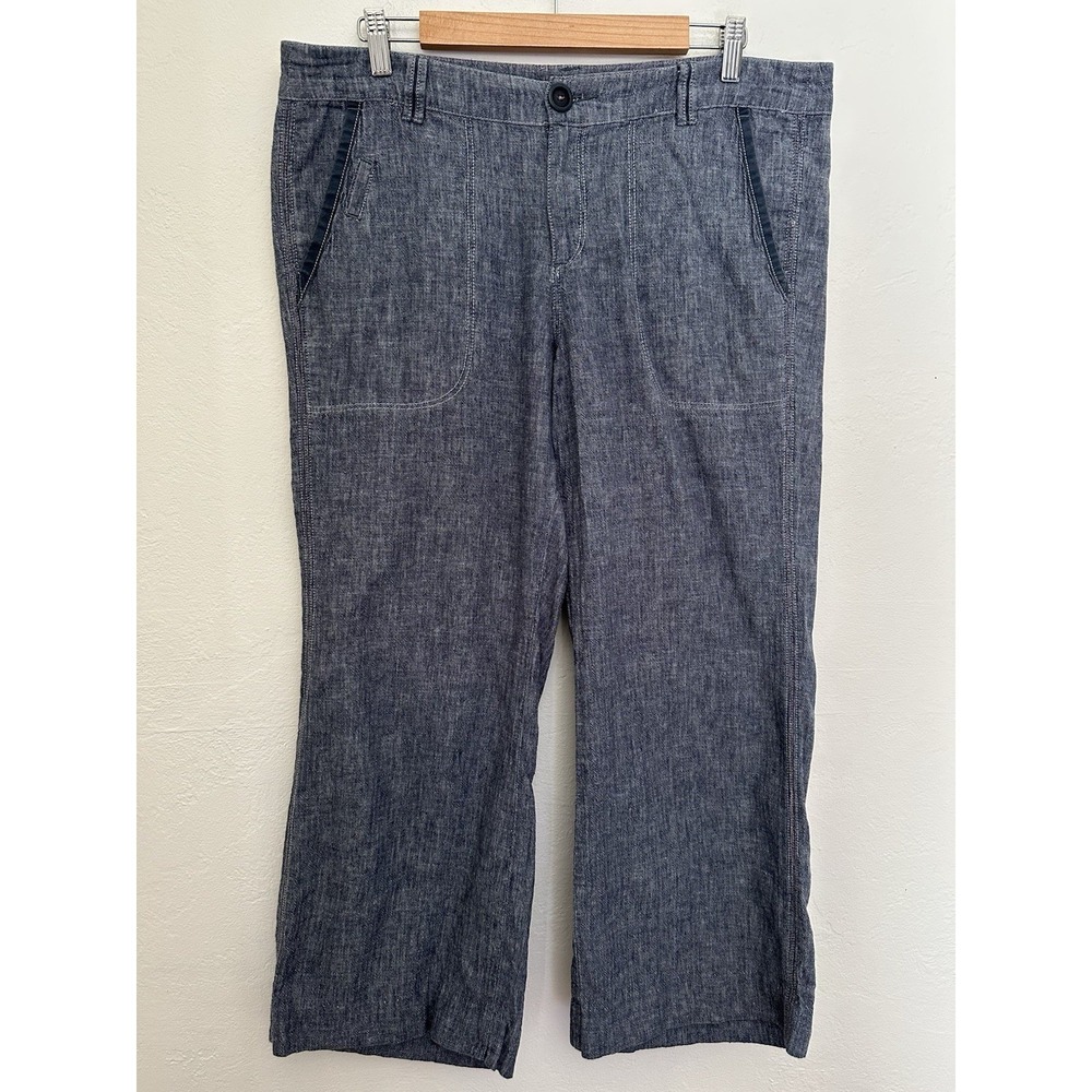 Pilcro and the Letterpress Linen Blend Pants Womens 14 Cropped Wide Leg Blue